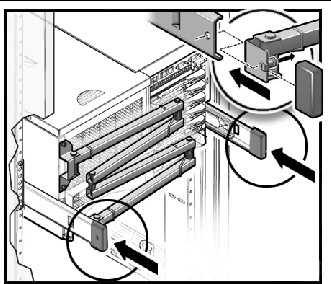 Figure showing the end caps on the M4000 server slide rails.