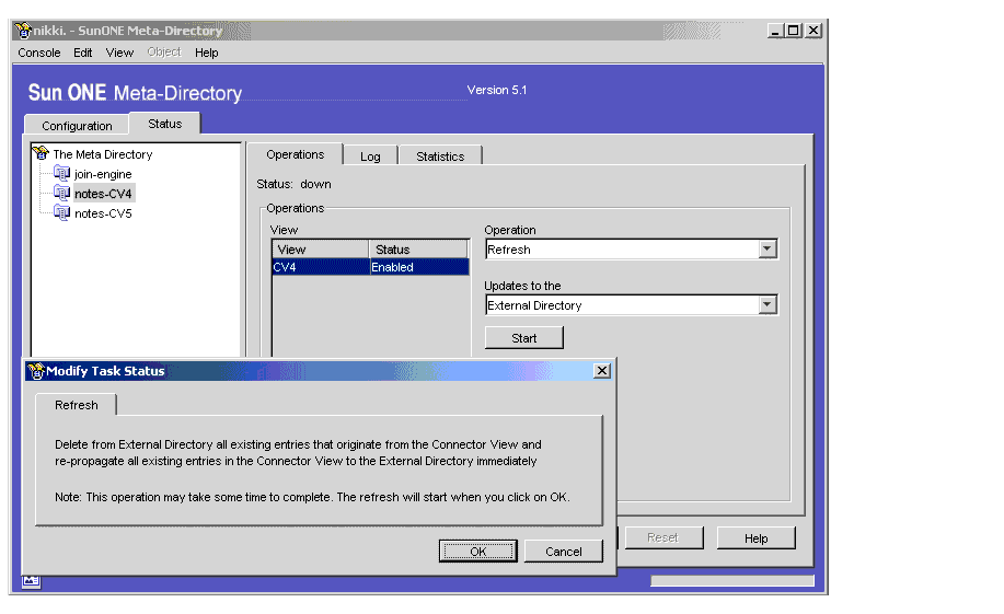 Figure shows the ’Modify Task Status’ dialog box for an external directory.