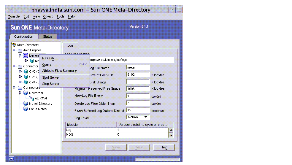 Figure shows the options available in the short-cut menu for a particular instance.