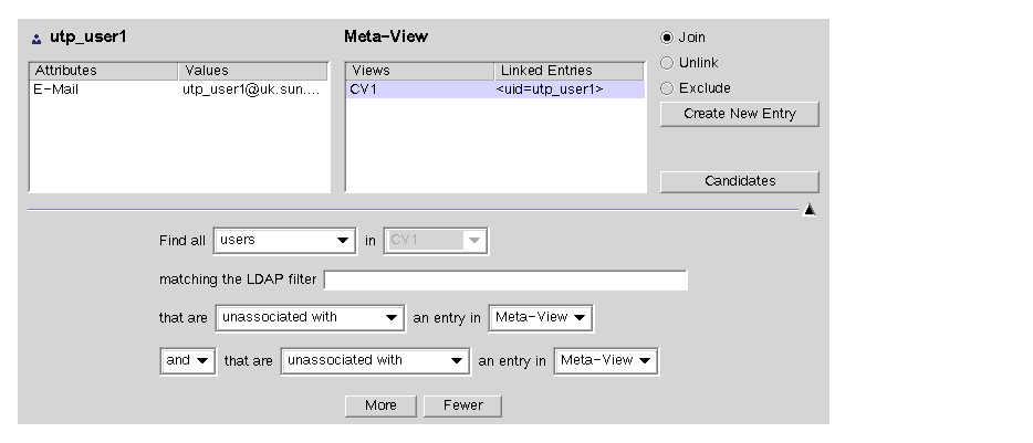 Figure shows the ’Meta-View’ window. It contains the pre-definied options for the search filter.
