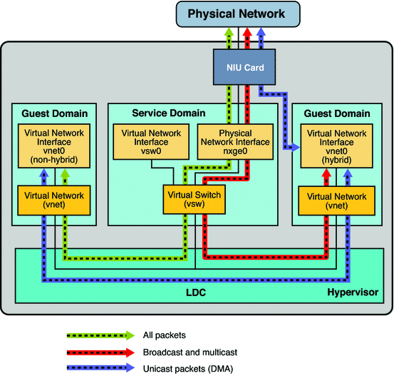 Diagram shows hybrid virtual networking as described in the text.