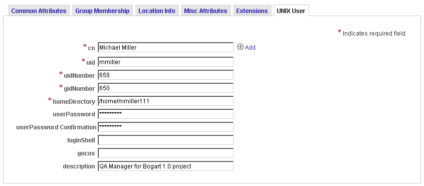 Use the Unix User Form to provide information about a user’s Unix account.