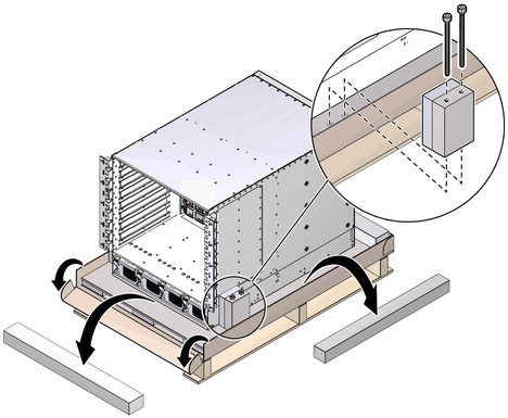 Illustration shows the shipping cradle bolts being removed.