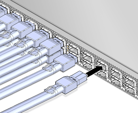 Illustration shows an InfiniBand cable being aligned with the connector.