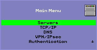 Pop-up GUI Main Menu with Servers item selected