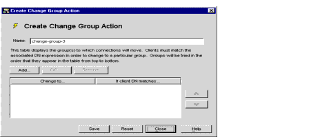 Directory Proxy Server  Create Change Group Actions window.
