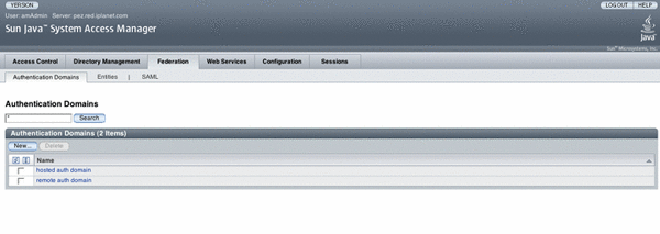 Screen shot of the Federation interface in Access Manager Console