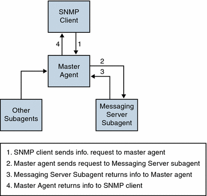 Graphic shows SNMP flow of information.
