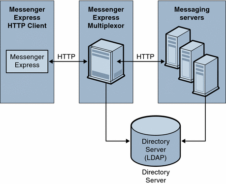 Graphic shows an overview with data flow of Messenger Express
Multiplex.