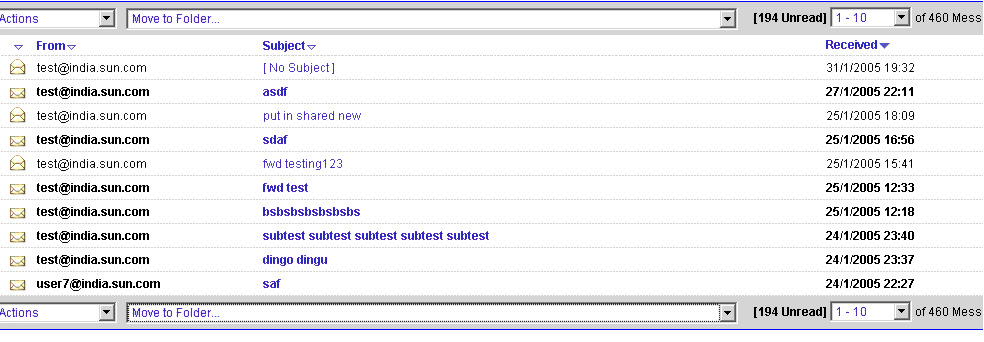Figure showing Communications Express message list window.
