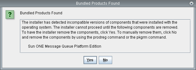 Captura de pantalla: cuadro de diálogo sobre dependencias de productos que se muestra por delante de la página "Component Selection" (Selección de componentes).