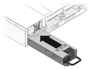 Figure showing the power supply releasee handle for T5220 servers.