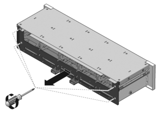 Figure showing removal of the hard drive backplane for T5220 servers.