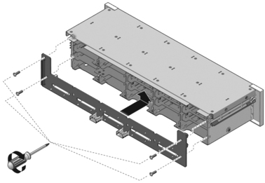 Figure showing installation of a hard drive backplane for T5220 servers.
