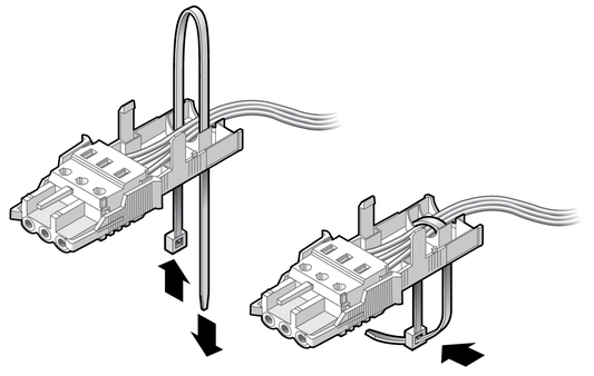 Figure shows how to secure the wires to the strain relief housing.
