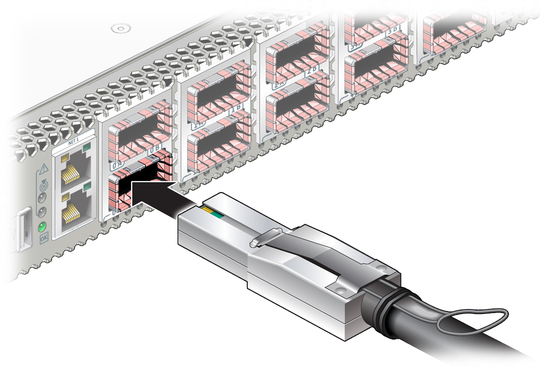 Illustration shows the InfiniBand cable being attached.