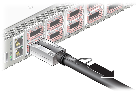 Illustration shows the InfiniBand cable being removed.