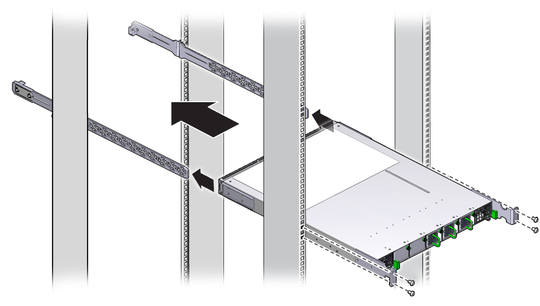 Illustration shows the switch sliding into the rack.
