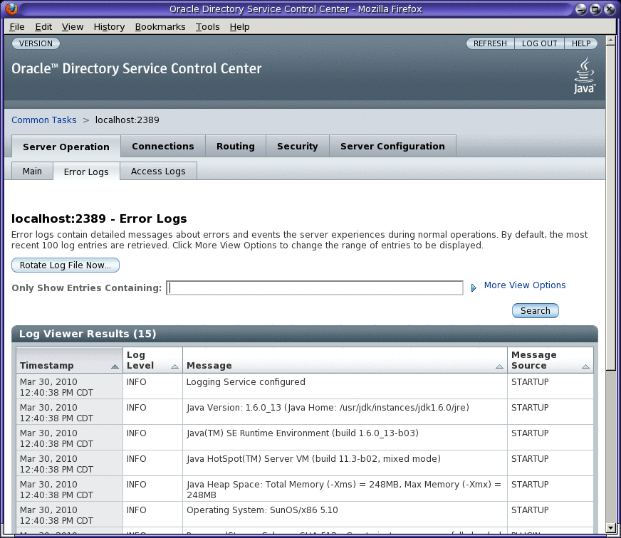 Figure shows error logs for a proxy server instance