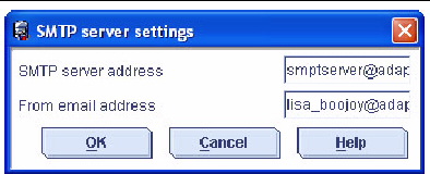 Screen shot of the SMTP server settings window.