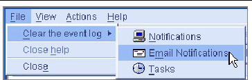 Screen shot that depicts how to clear the event log of E-mail notifications.