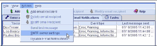 Screen shot of the SMTP server settings menu option.