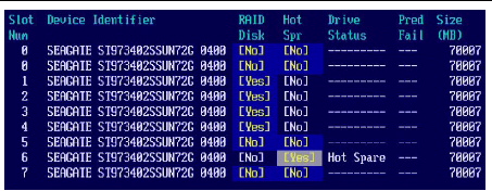 Figure showing the Select New Array Type screen with four disks chosen for the array and one disk chosen as a hot spare.