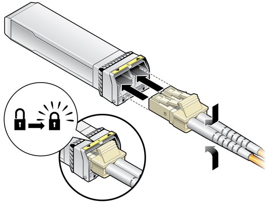 Illustration shows the LC transceiver and LC connector assembling.