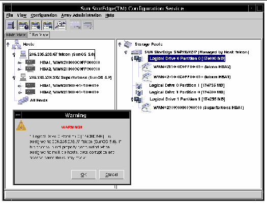 Screen capture showing the warning message informing you that two users accessing the same logical drive at the same time may cause data corruption.