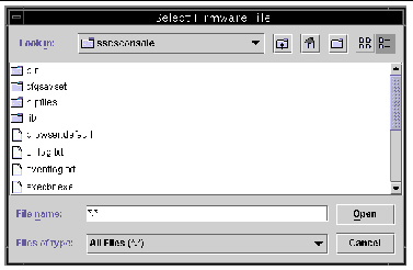 Screen capture showing the Select Firmware File window.