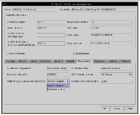 Screen capture showing the Change Controller Parameters window with the Redundancy tab displayed.