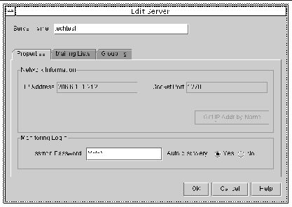Screen capture showing the Edit Server window.