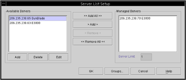 Screen capture of the Server Setup window.