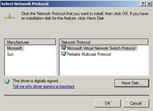 Graphic showing the Select Network Protocol
dialog.