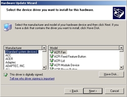 Graphic showing the select device driver page