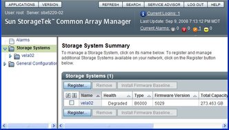 Graphic showing the storage system summary
screen.