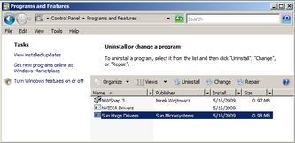 Programs and Features dialog