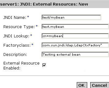 Figure shows the configurable JNDI External Resources options. 
