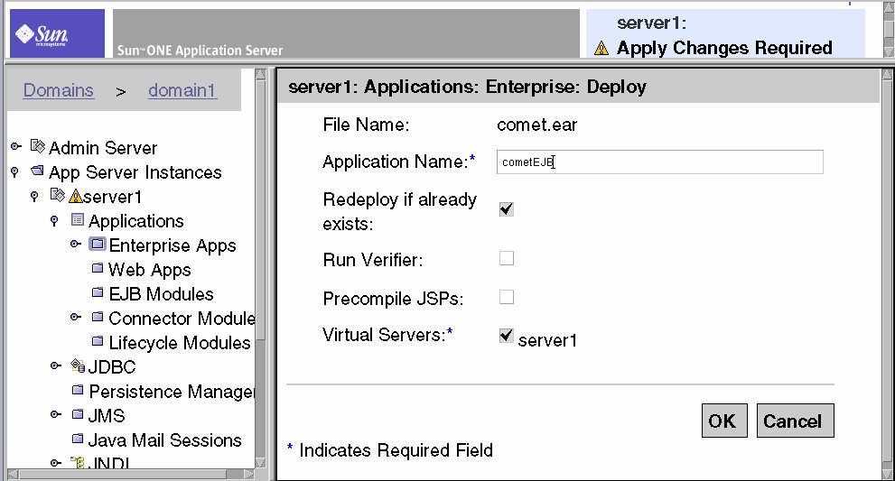 Figure shows Sun ONE Application Server Admin Server, Deploy Enterprise App Display

