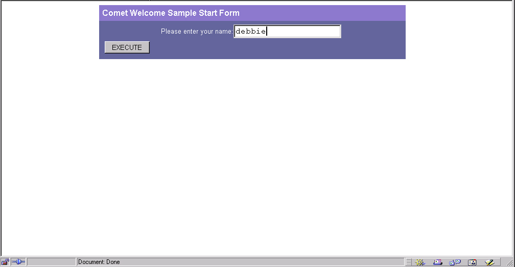 Figure shows Sun ONE Application Server Admin Server, Welcome Sample Start Form
