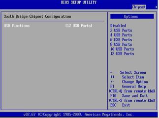 image:Figure showing BIOS Chipset menu South Bridge Configuration screen.