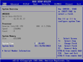 image:Figure showing the BIOS Main Menu selections.