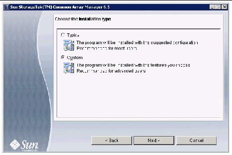 Screenshot showing the installation type selection screen.