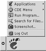 Open GNOME Menu. Menu items: Applications, CDE Menu, Run Program, Search for Files, Screenshot, Lock Screen, Log Out.