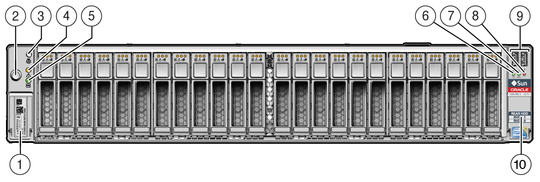 image:Figure showing the Sun Fire X4270 M2 Server front panel with 24 storage drives.