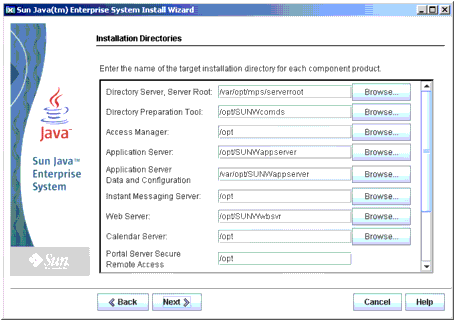 Example screen capture of the installer's Installation Directories page.
