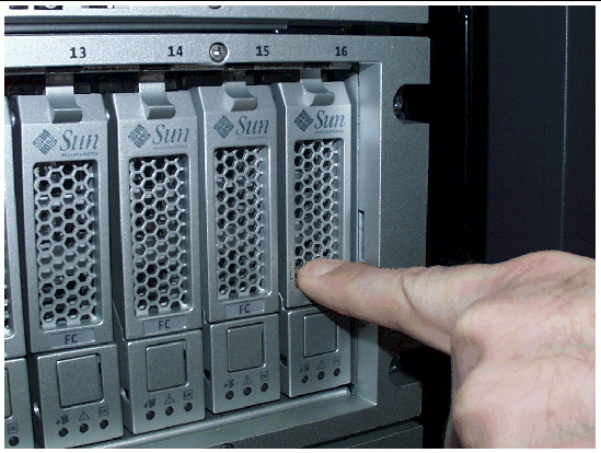 Figure shows a drive completely installed, with the drive and handle flush with the others.