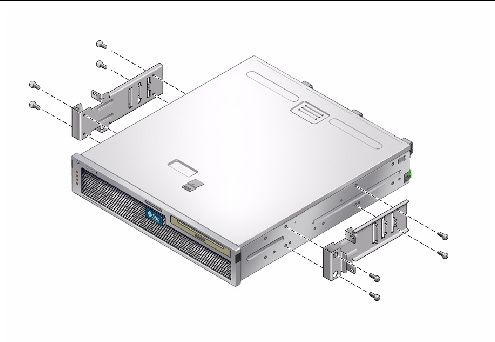 Figure showing where to secure the side brackets to the side of the server.