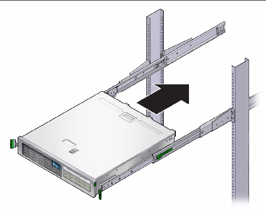 Figure showing how to slide the server into a rack.