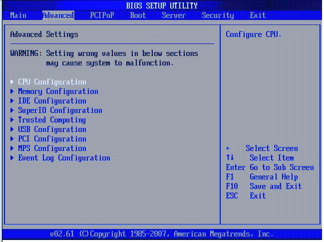 Graphic showing BIOS Setup Utility: Advanced - CPU Configuration.